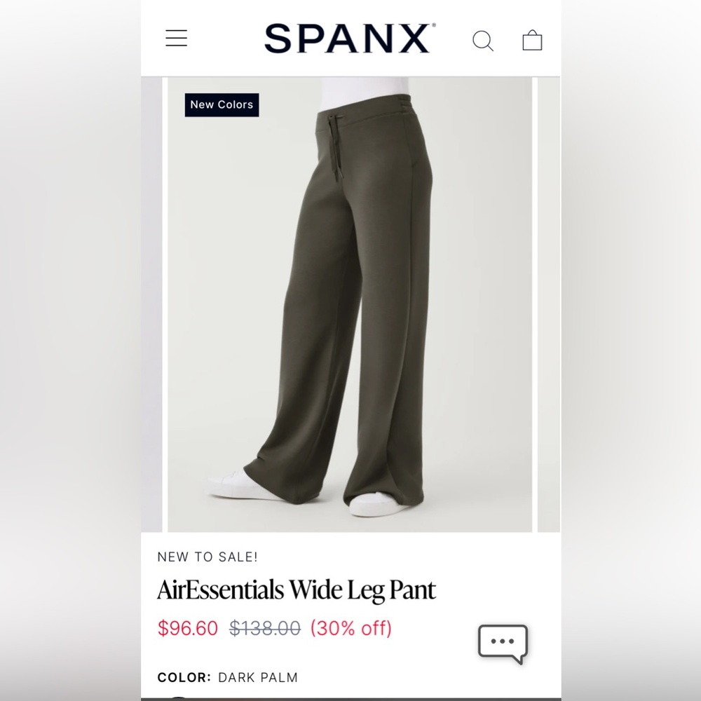 NWT Spanx AirEssentials Wide Leg Pant - Sz Petite Med PM - Dark Palm Green